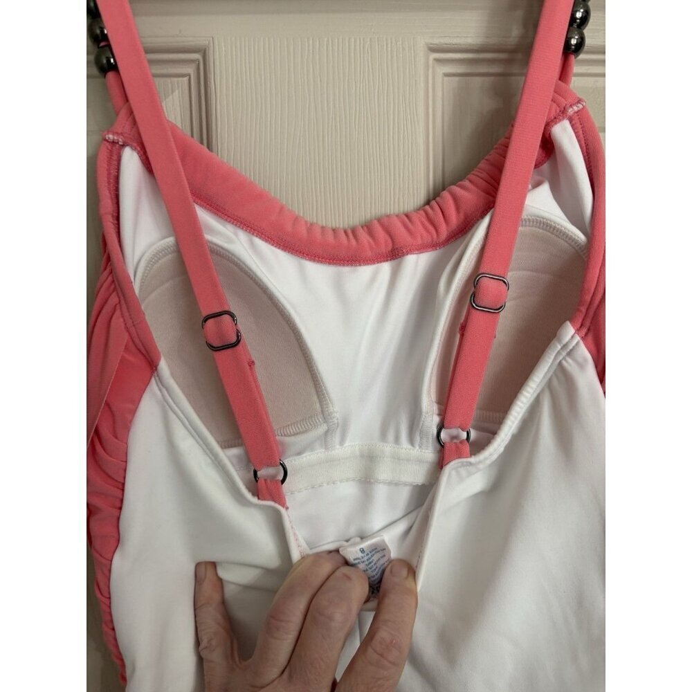 Venus 1 Piece Women’s Swimsuit Ruched Coral White Beaded Neck Accents Womens 8 - Picture 4 of 6